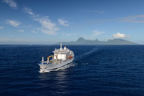 Aranui 5 cruise cargo ship at sea