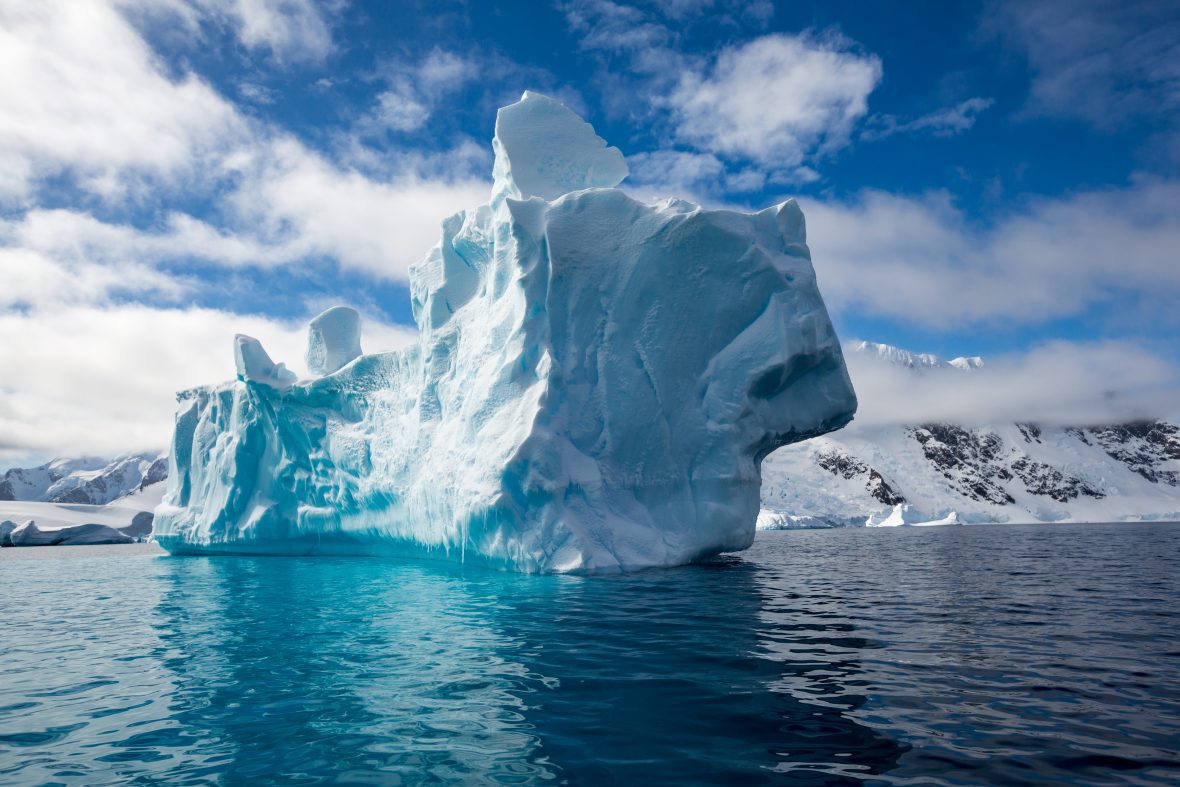 A huge blue iceberg in Antarctica.