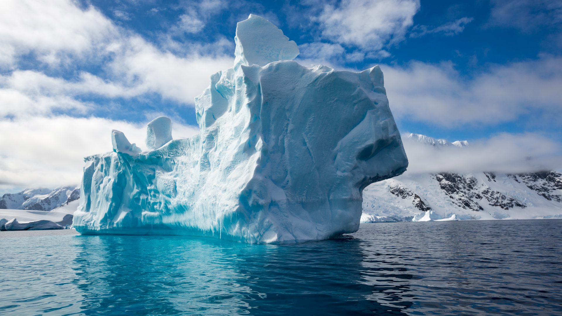 A huge blue iceberg in Antarctica.