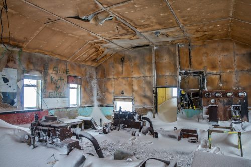 The interior of an abandoned building in Antarctica.