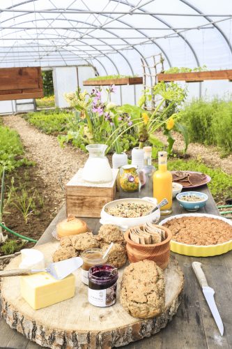 A morning spread is laid out at Vallanes farm in Iceland