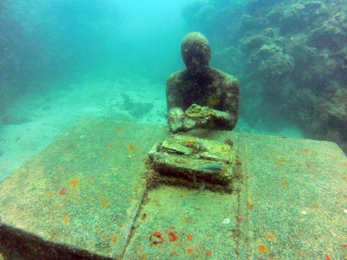 One of the pieces in the underwater sculptural piece known as Vicissitudes by British artist Jason deCaires Taylor.