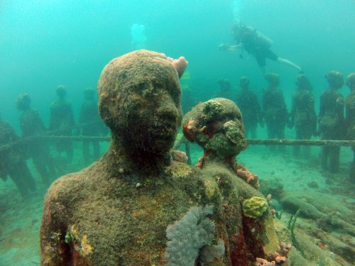 One of the pieces in the underwater sculptural piece known as Vicissitudes by British artist Jason deCaires Taylor.