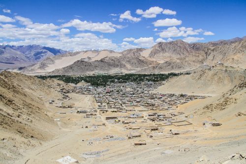 Looking down at the vast plains and homes in the Indus Valley, Laddakh