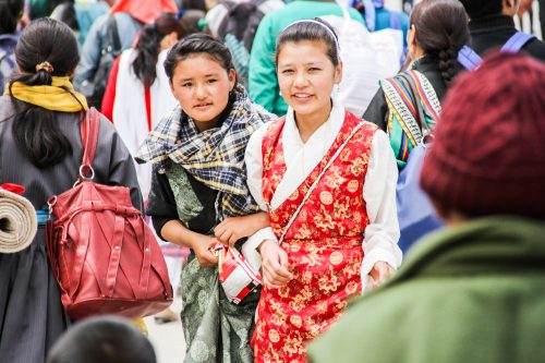 Young girls at the Buddhist festival in Ladakh in the Himalayas