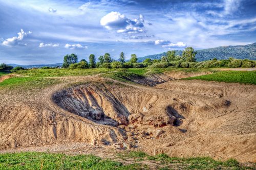 The bottom of intermittent Lake Cerknica in the late summer, when the lake is completely drained.