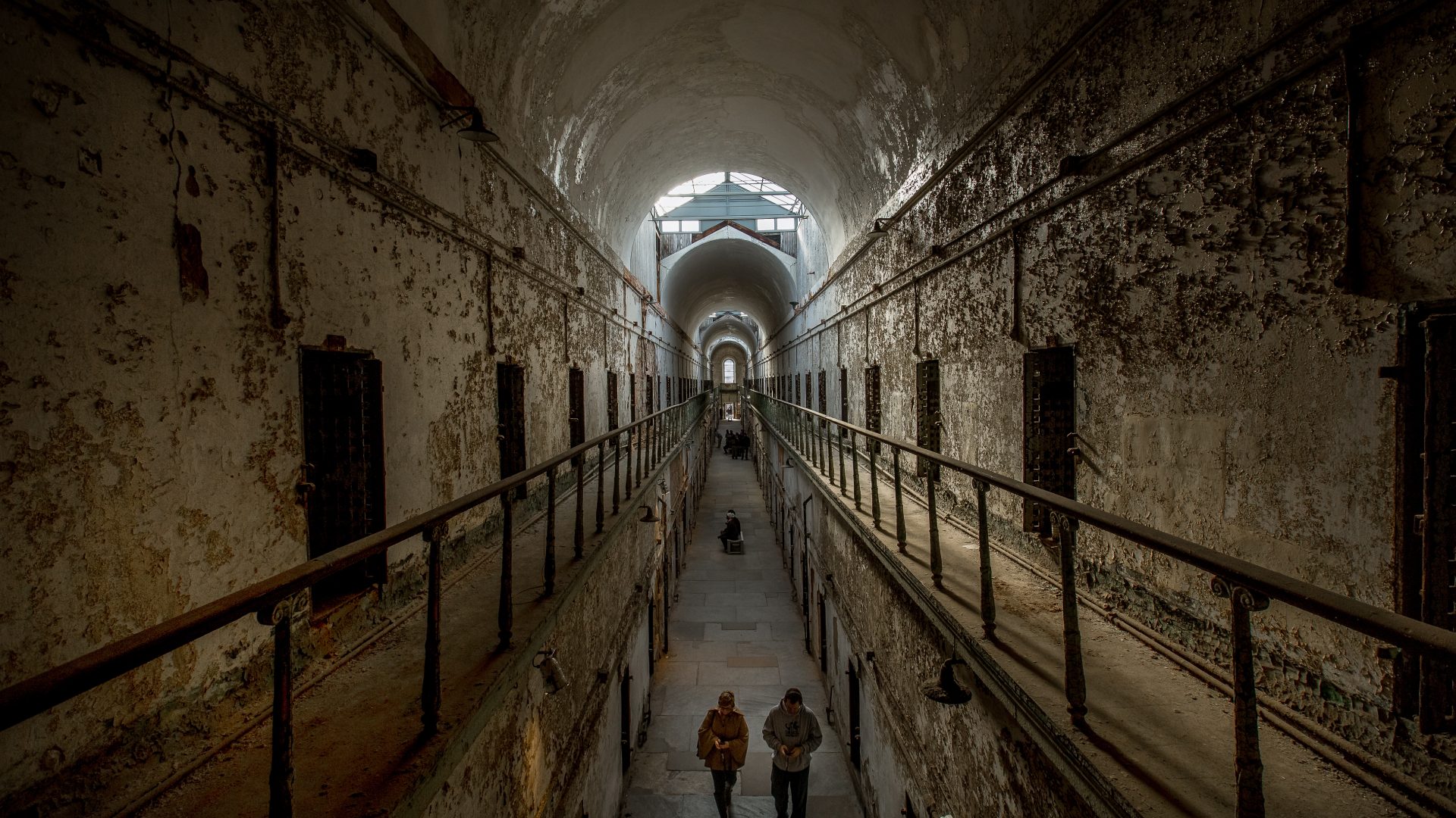 After 1836, cells started to be built with two stories, but no sunlight at Eastern State Penitentiary.