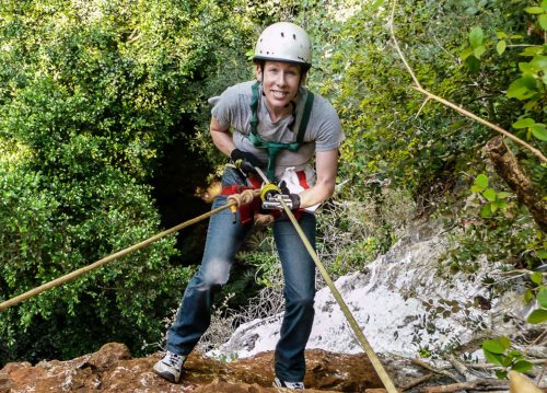 Susan Portnoy abseiling.