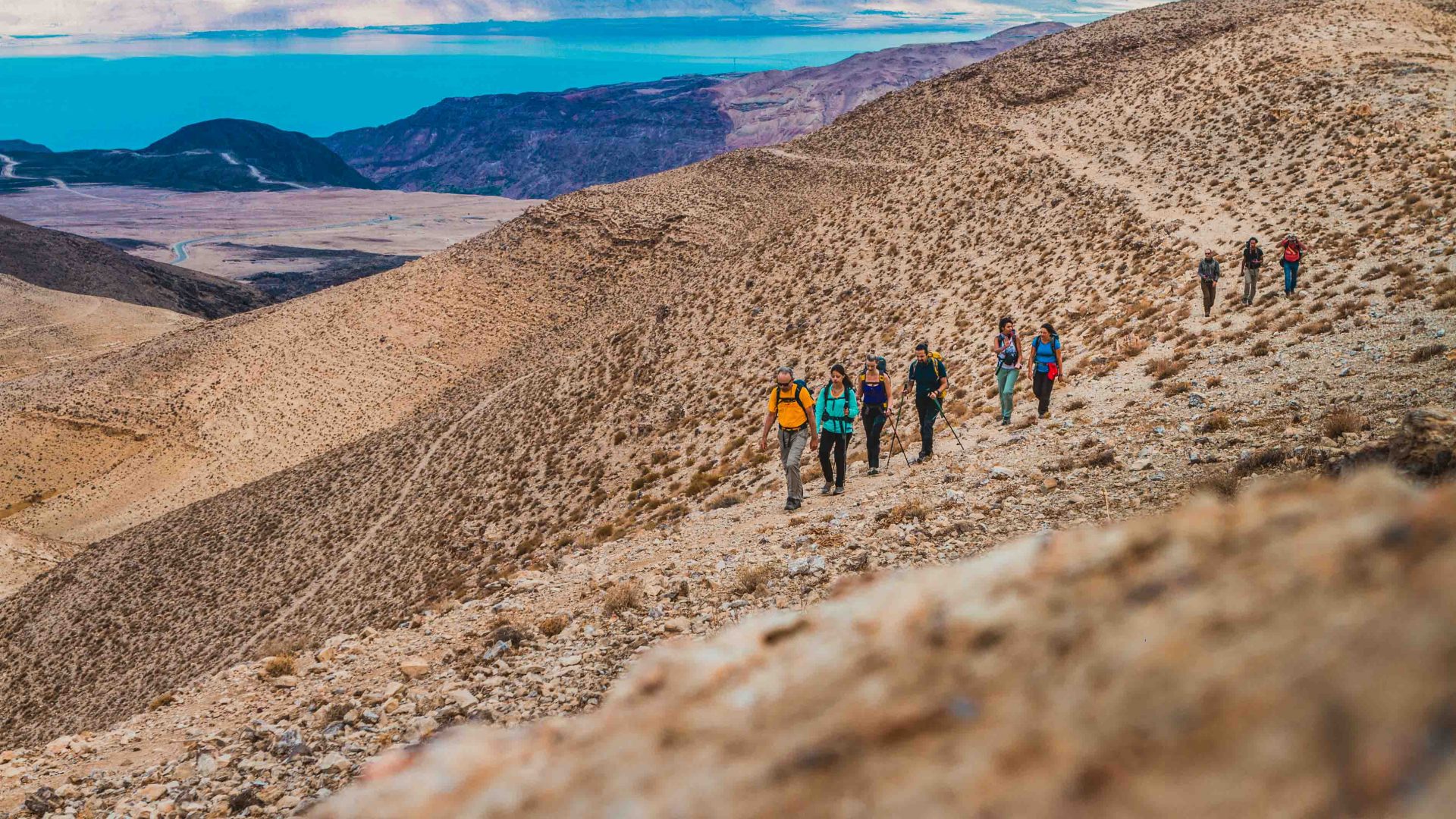 Hikers make their way along the Jordan Trail from Zarqa Main to Wadi Hidan.