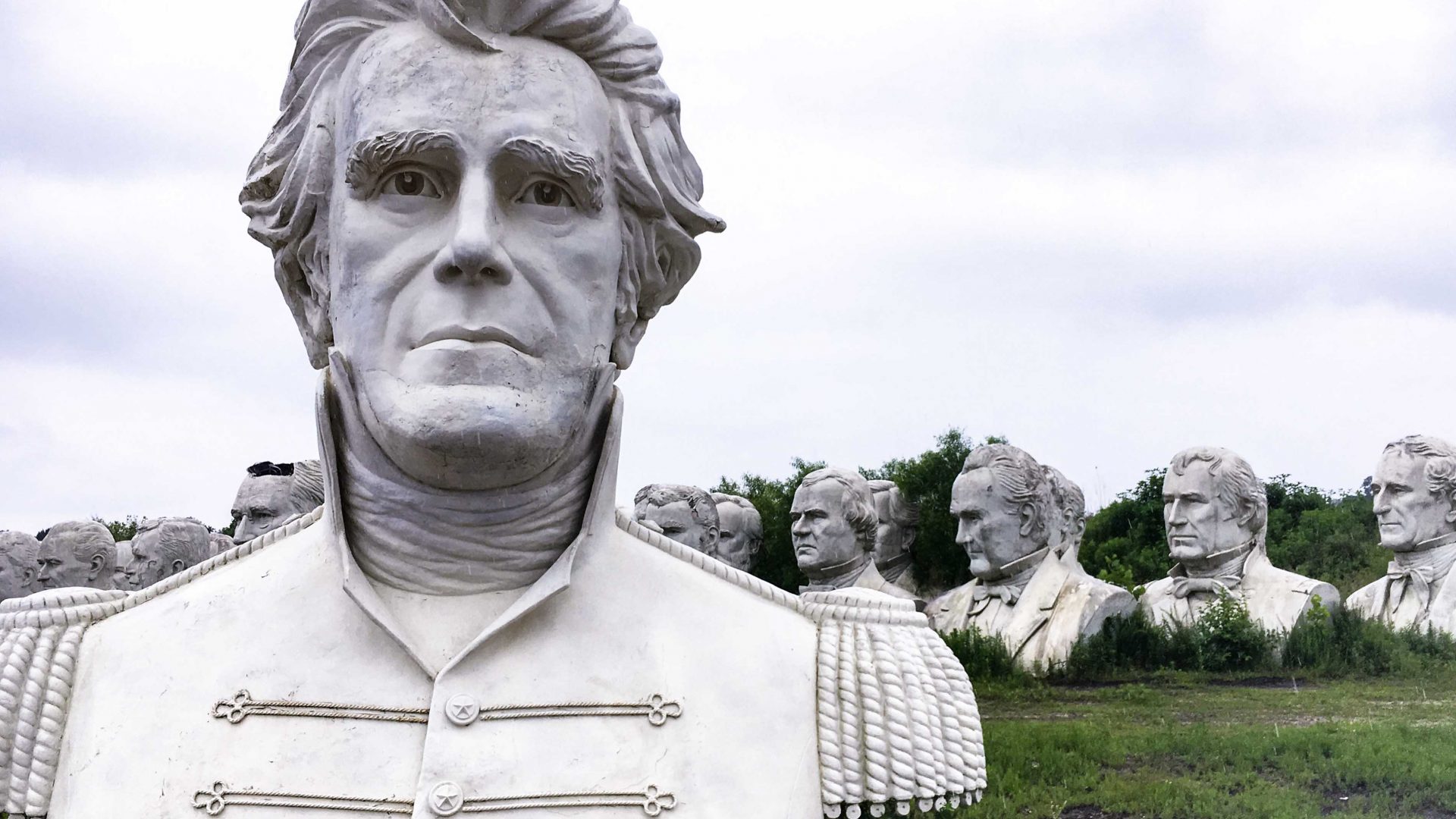 Busts of former US presidents occupy the land of Croaker farmer Howard Hankins in rural Virginia.