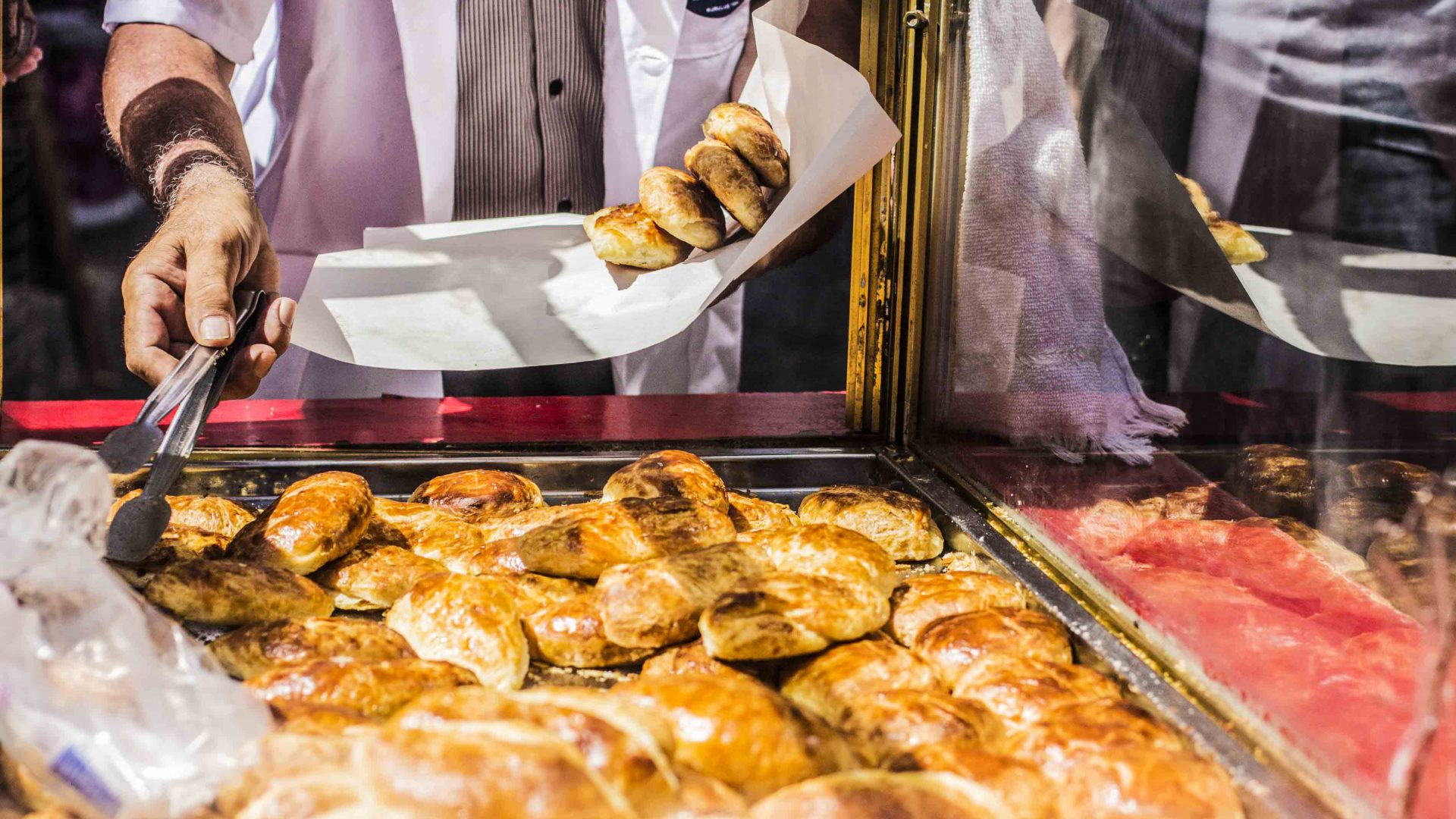 A street vendor sells Turkish pastries in Istanbul.