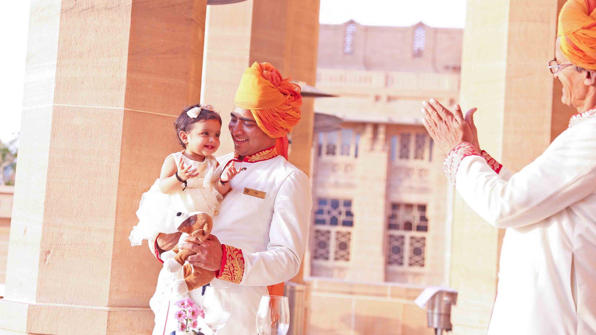 Baby Gia Sereni making friends in Jodhpur, India.
