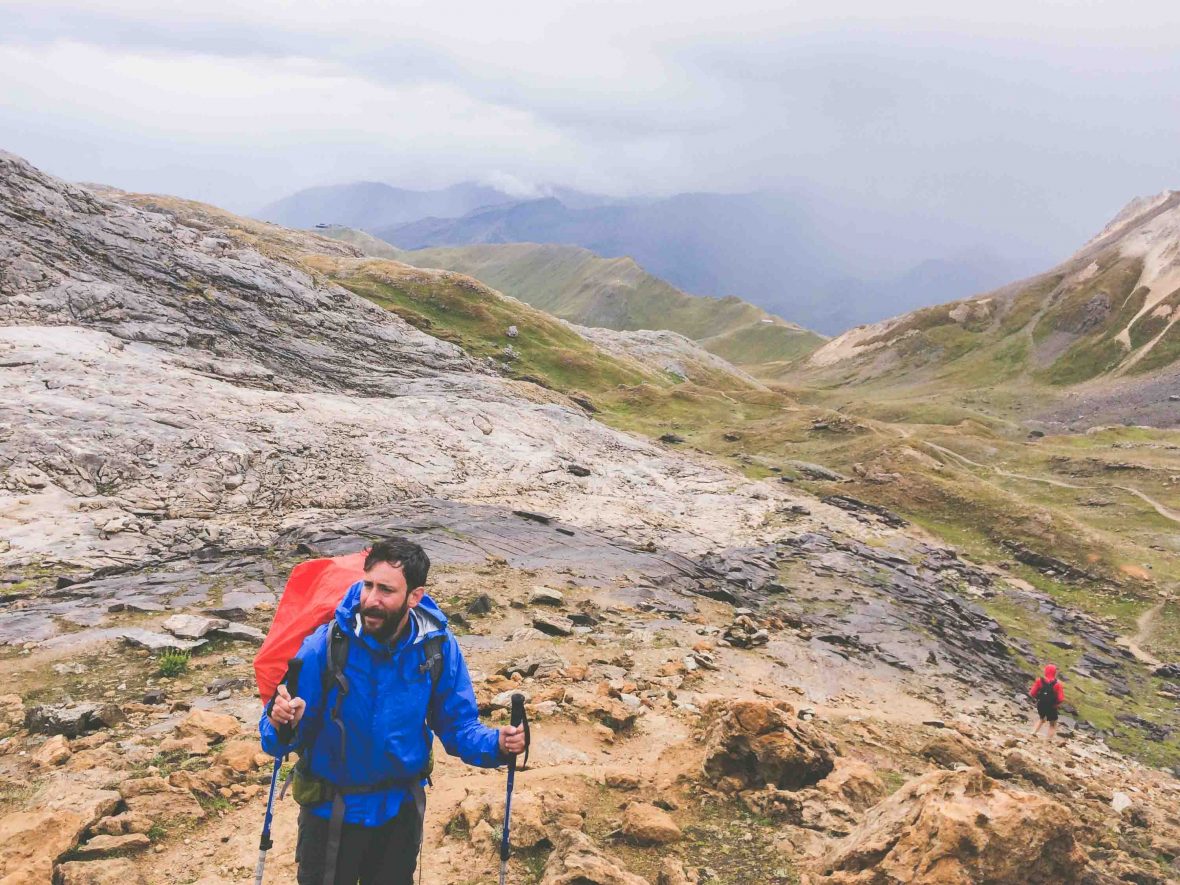Jonathan Arlan pauses during his 400 mile hike through the French Alps.