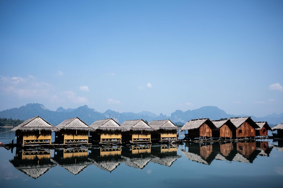 Floating bungalows along Cheow Lan Lake in Thailand’s Khao Sok National Park.