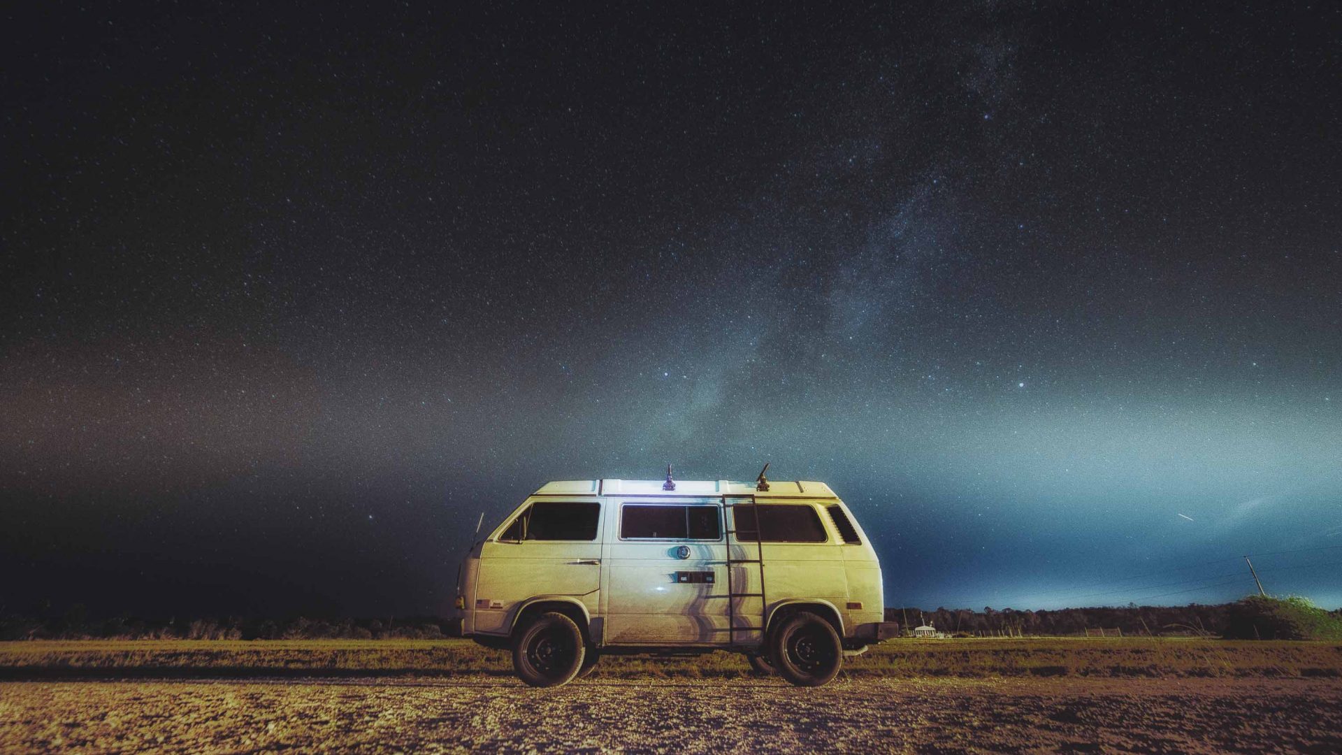 A van in Naples, USA, at night.