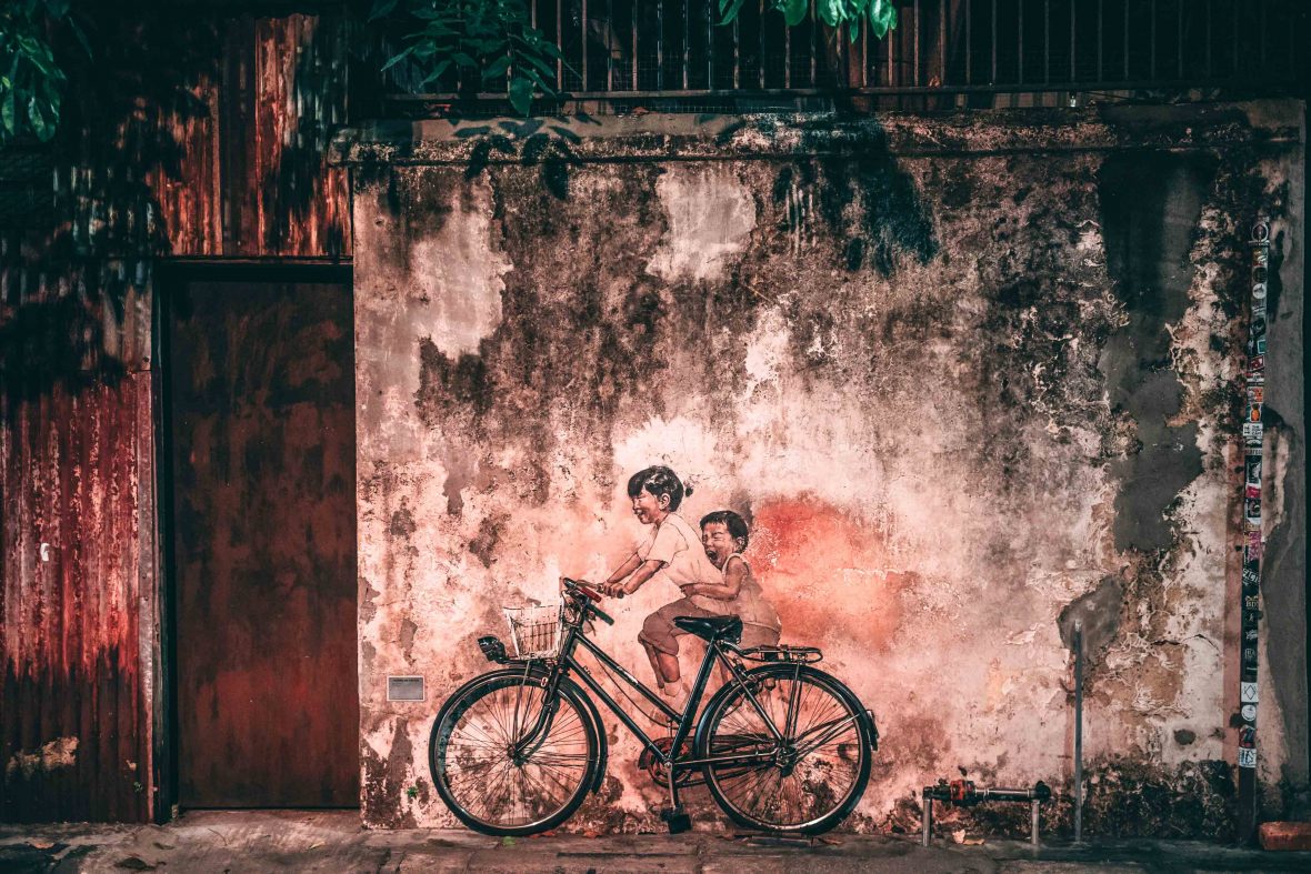 The famous 'Little Children on a Bicycle' mural by Ernest Zacharevic, "Malaysia's Banksy."