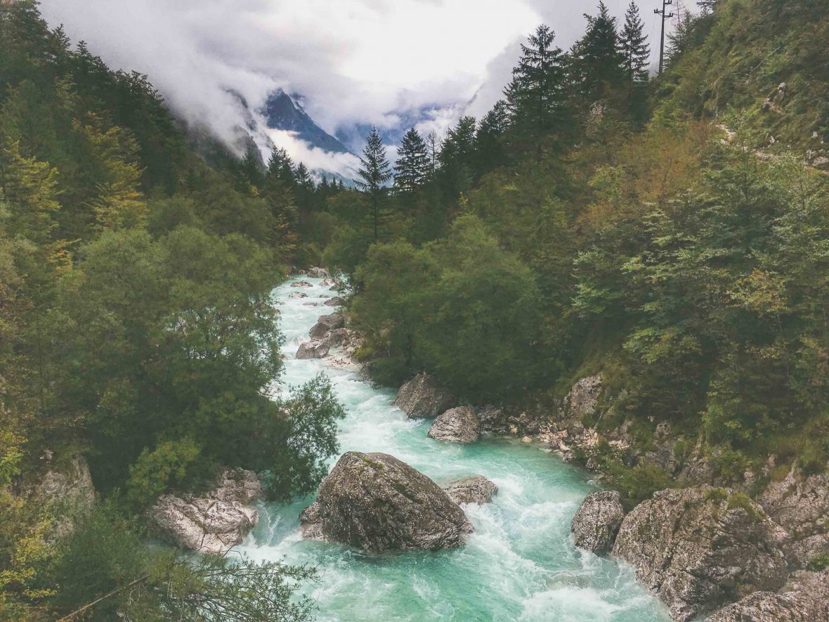 A glacial river along the Alpe Adria trail in Slovenia.