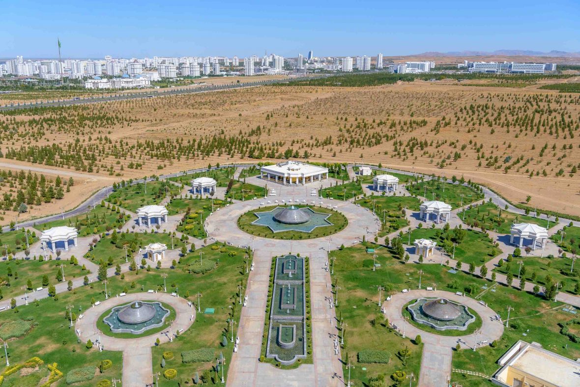 An aerial view over the capital city of Ashgabat, Turkmenistan.