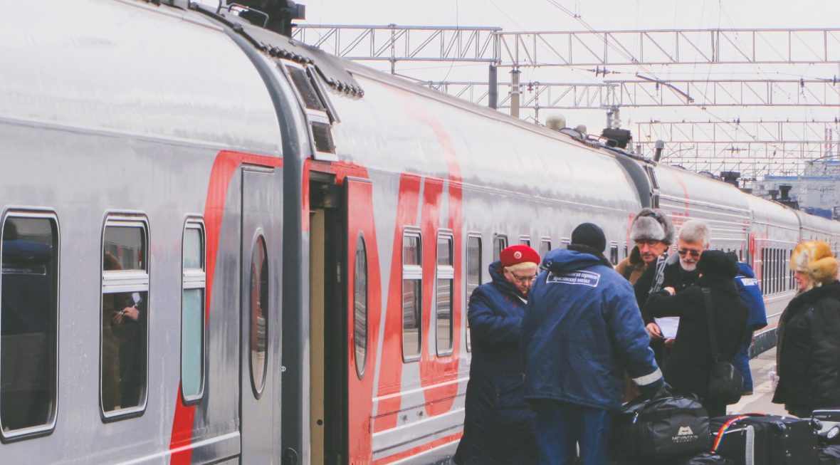 Passengers alight the train on the Transiberian Railway.