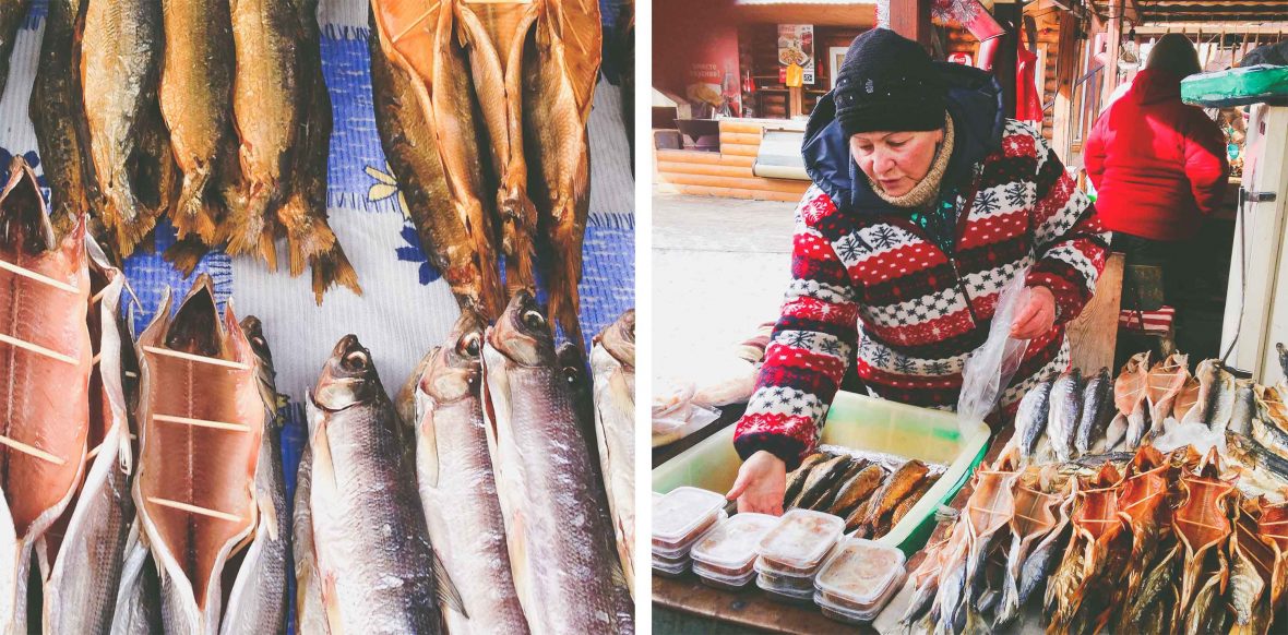 Oily smoked omul fish at a café in Irkutsk where the writer took some time off the Transiberian train.