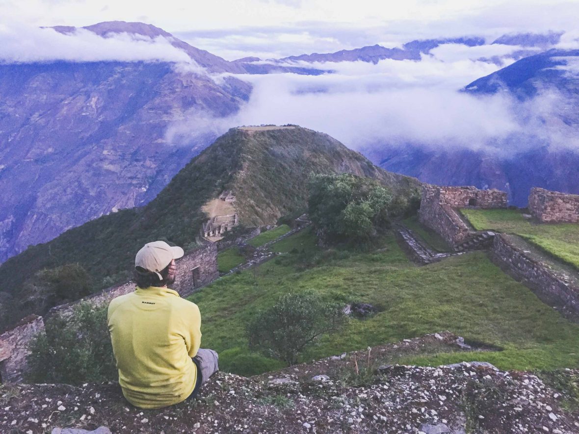 Writer Luke Waterson looks out over the Incan ruins of Choquequirao in Peru after completing the hike to get there, a hike he claims is the best in Peru.