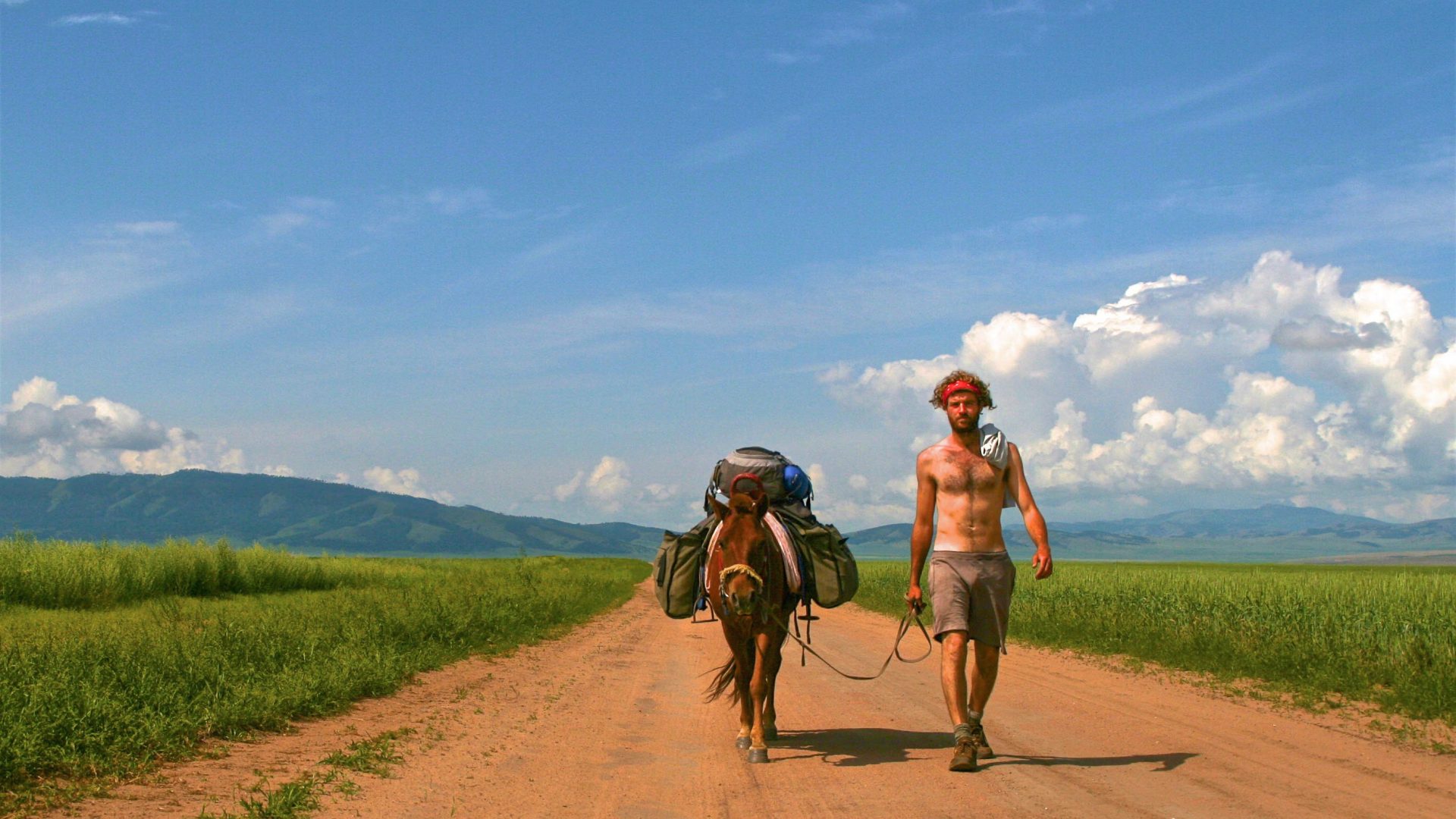 Charlie Walker and 'Little Nicky' during his journey through the Mongolian grasslands.