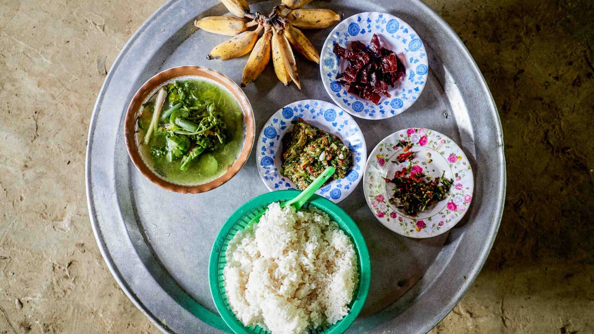 A traditional meal is served up in Laos.