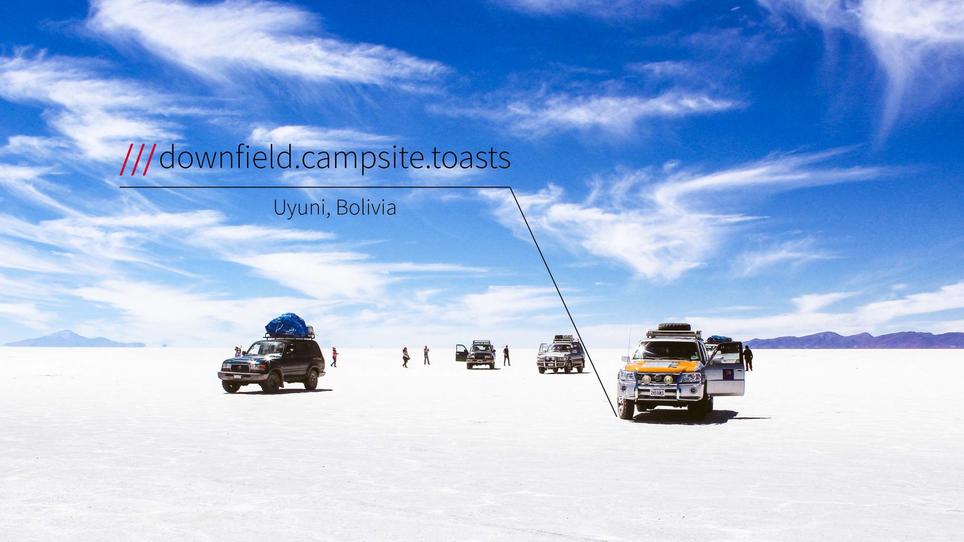 what3words is able to provide the address for these jeeps in the middle of Bolivia's salt plains.