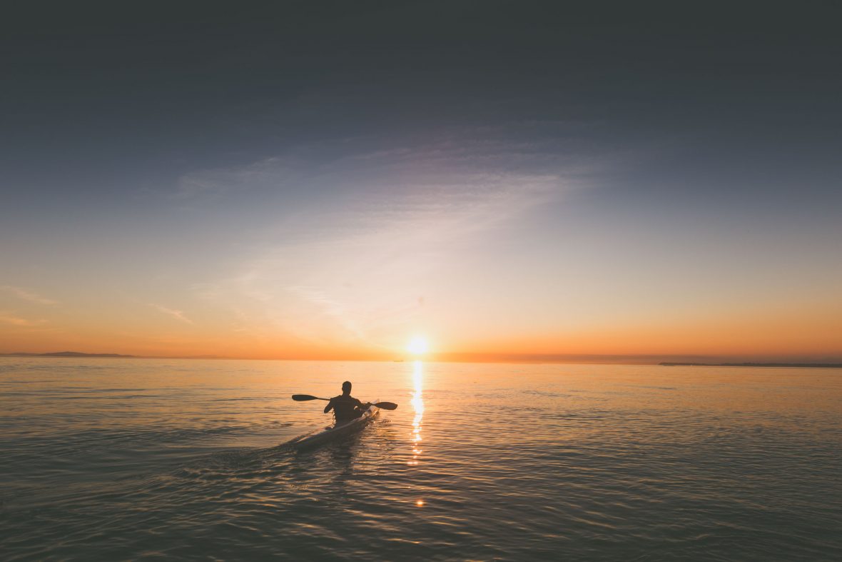 Kayaking at dusk.