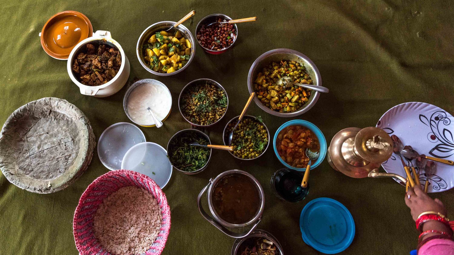 A meal is served up in Panauti, Nepal.