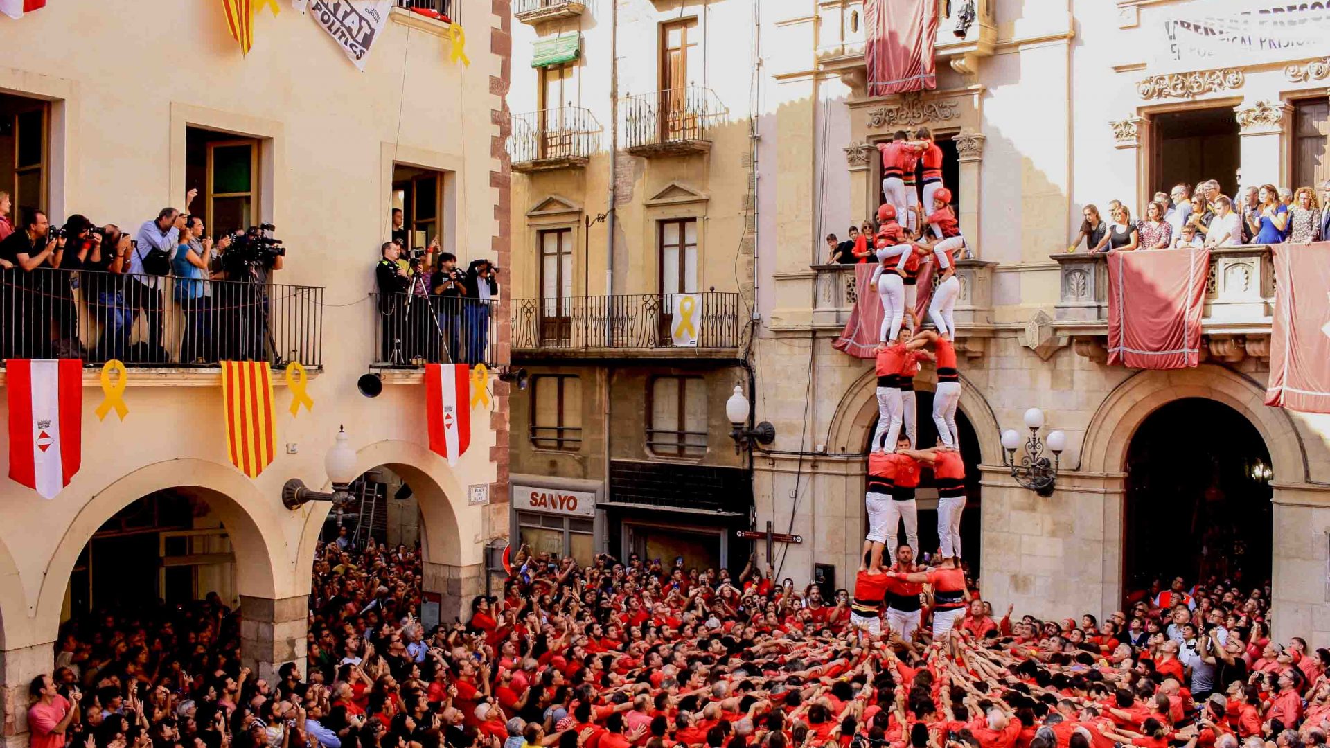The Colla Joves team of castellers (human towers) in the tiny Catalan city of Valls.
