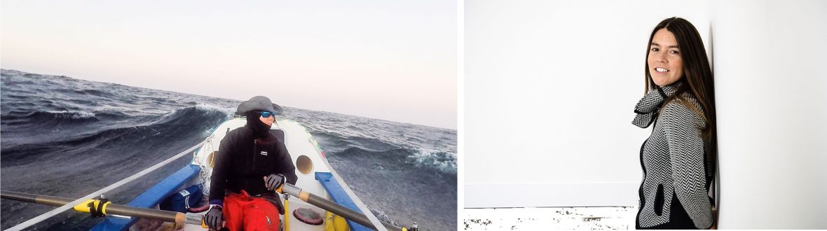 Left: Lia Ditton ocean rowing; Right: Lia Ditton.