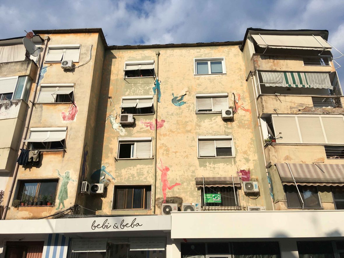 A colorful block of flats in Tirana, Albania.