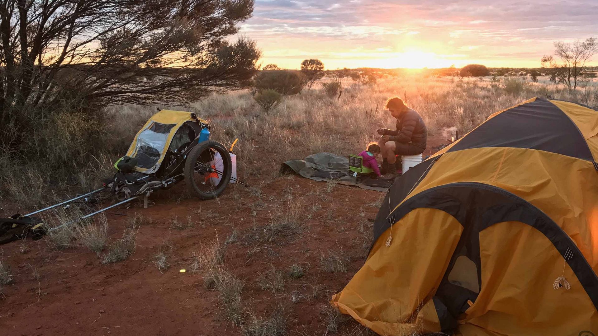 The Jonesys set up camp for the night in the Australian outback.