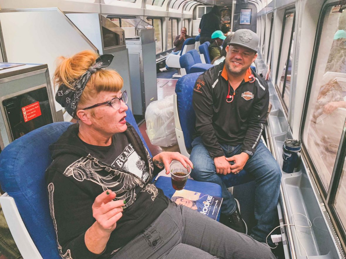 Passengers enjoy the camaraderie and scenery while traveling on the Sunset Limited.