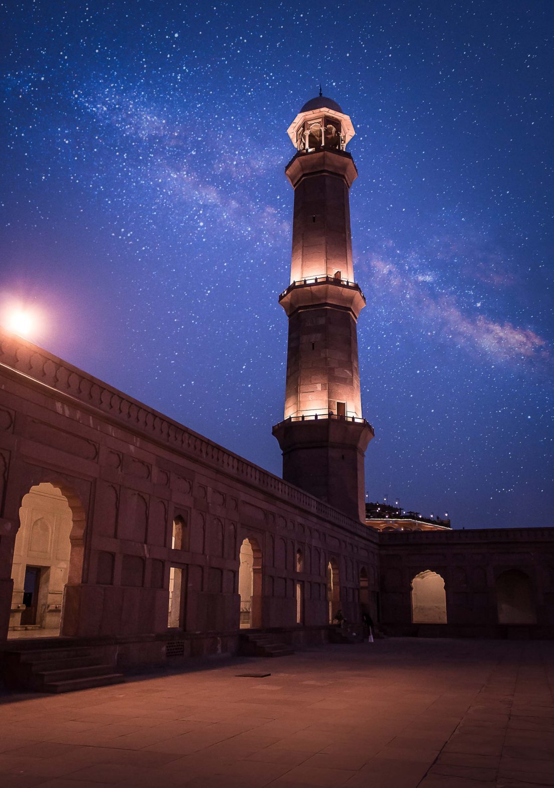 A starry night above Badshai Mosque in Lahore, Pakistan.