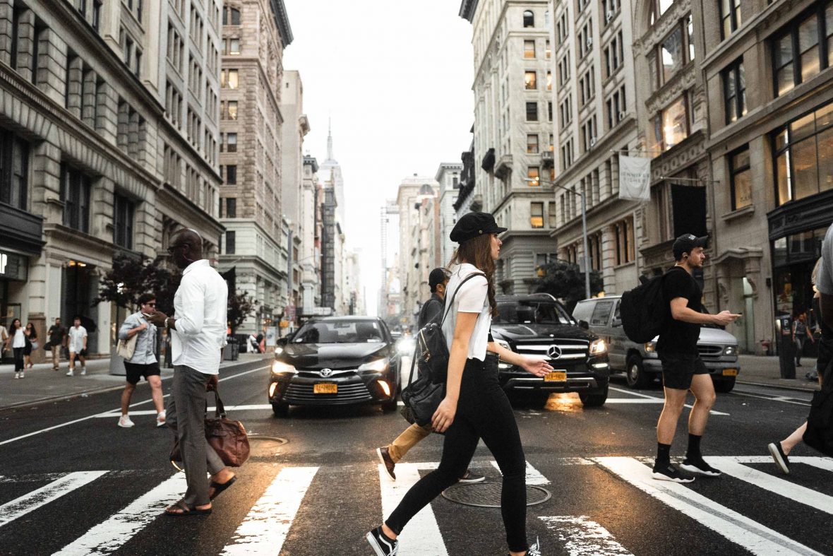 A busy street in Manhattan, New York.
