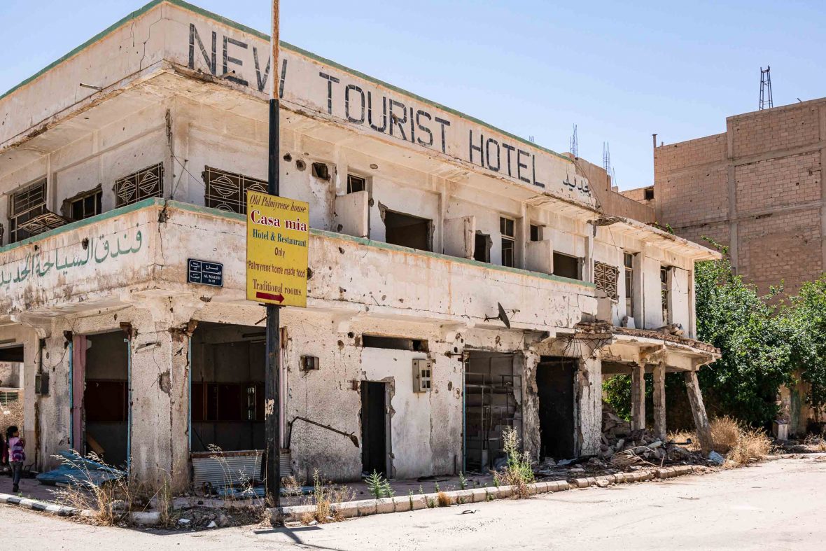 Remains of a 'New tourist hotel' in Palmyra town, which owing to fighting has very few tourists these days.