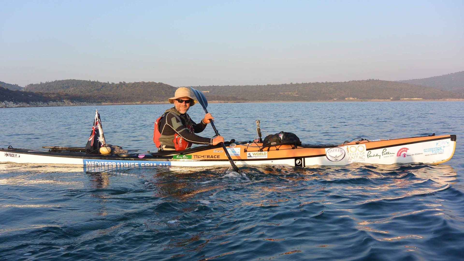 Huy Kingston in a sea kayak near Gallipoli, Turkey.