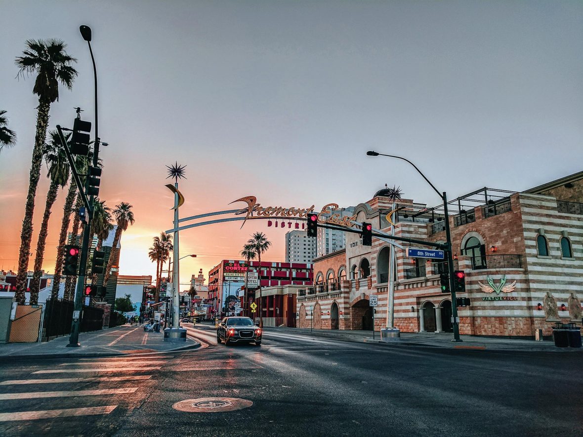 The sun sets on Las Vegas.