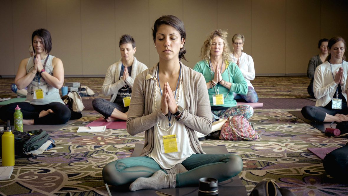 A group meditates in Dubuque, USA.