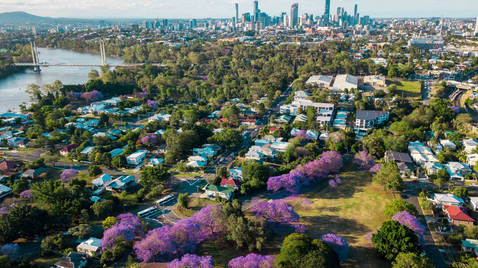 An aerial shot of Brisbane.