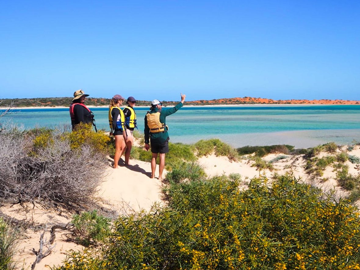 Jack Capewell points out things of interest to visitors at Shark Bay.