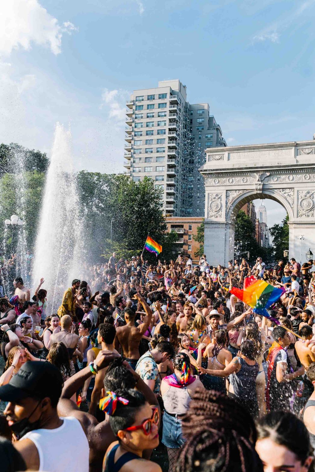 Revellers at the New York City Pride celebrate in Washington Square Park.