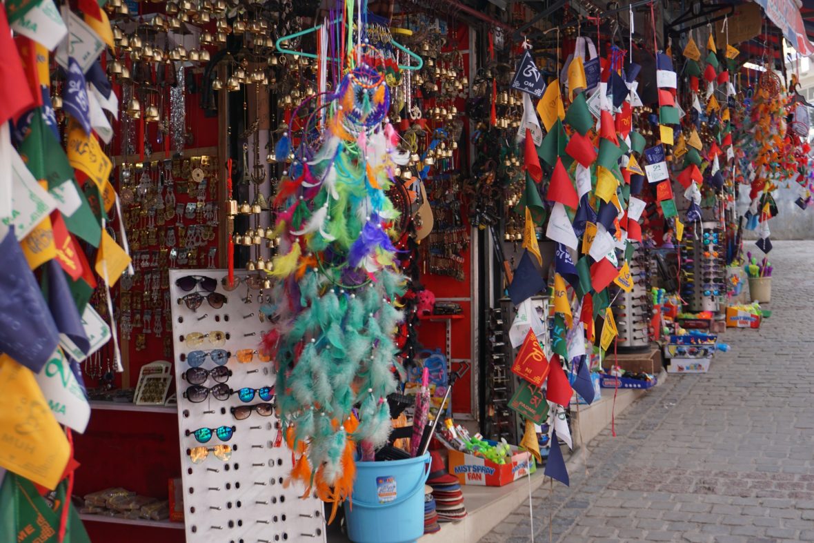 A souvenir shop in the popular tourist town of Dharamshala in northern India.