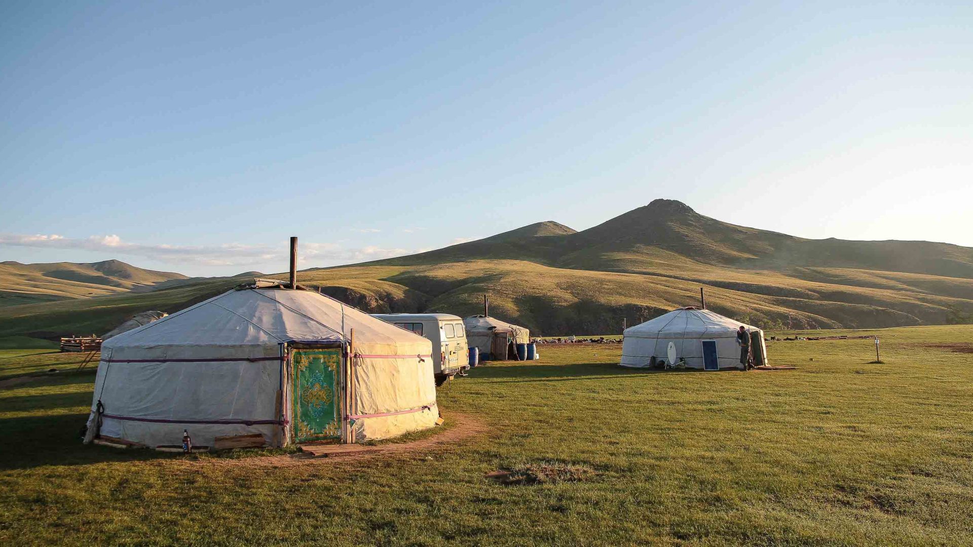 Yurts in the plains of Mongolia.