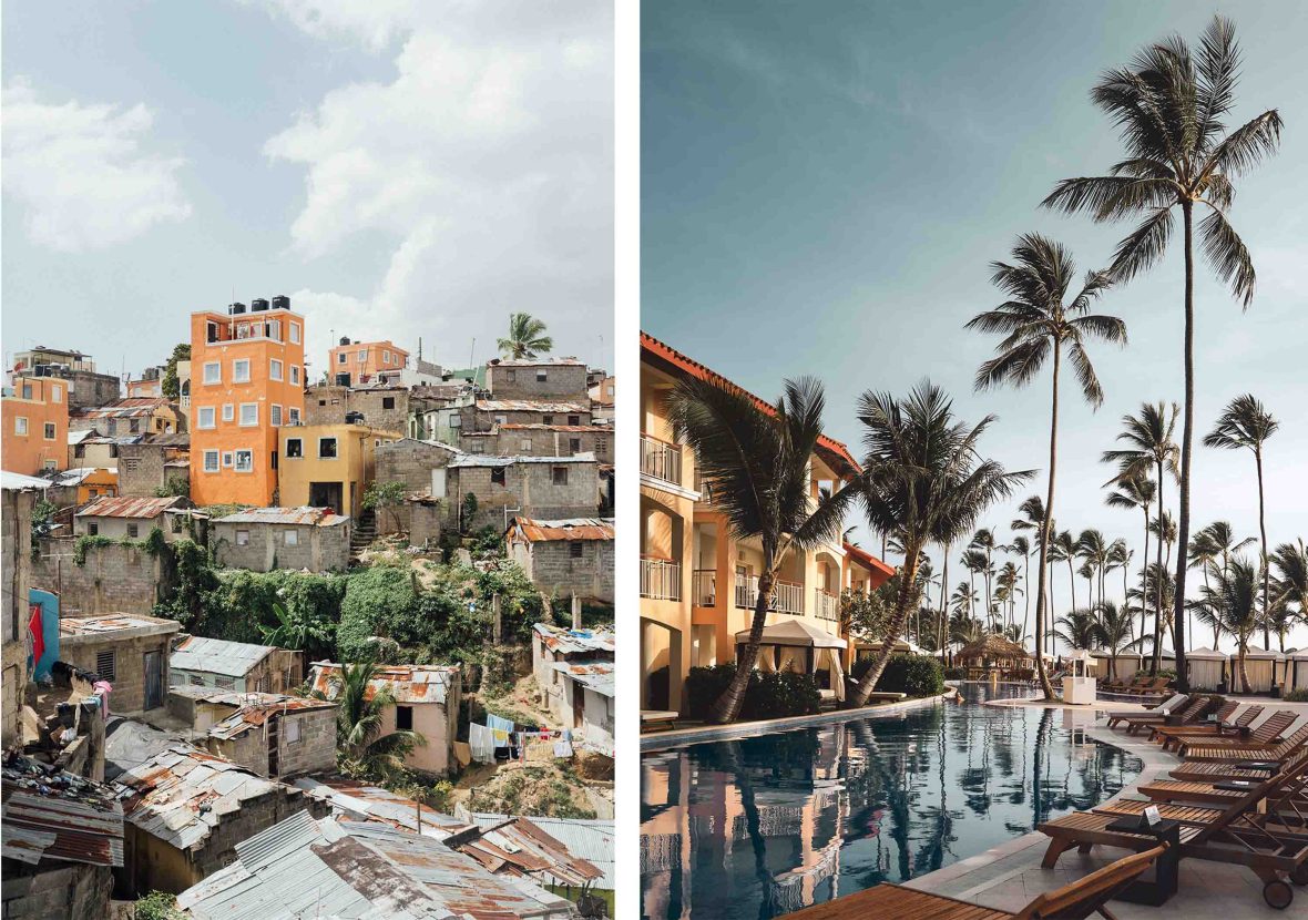 Left: A neighbourhood in the Dominican Republic Right: A resort in the Dominican Republic.