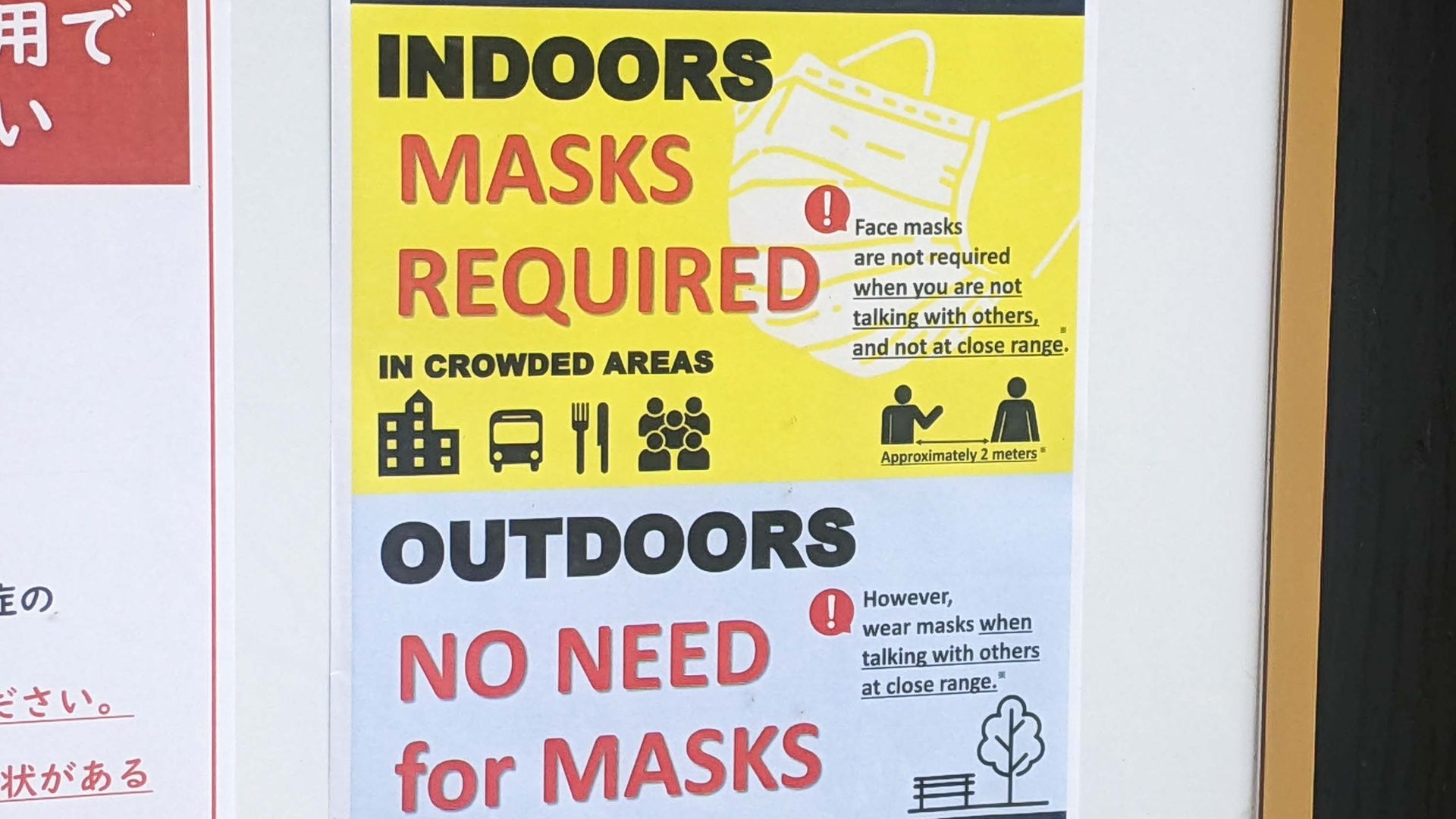 A sign telling people when they need to wear a mask.