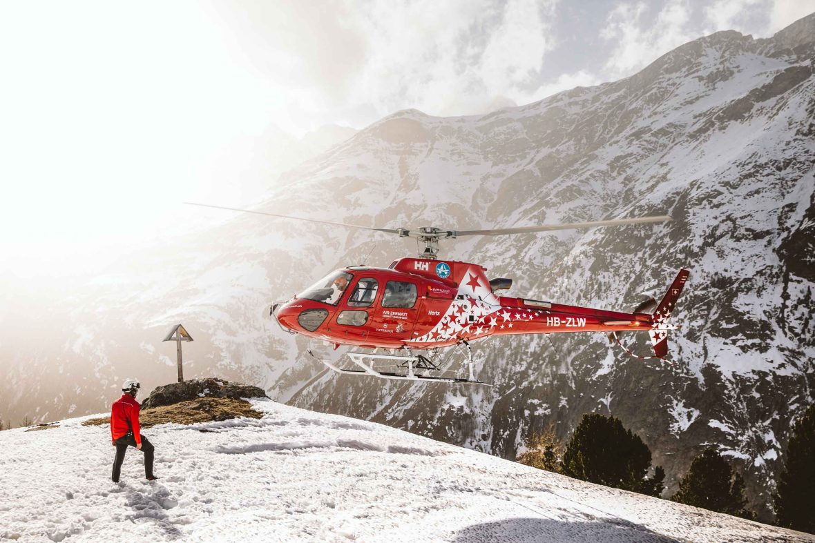 A rescue helicopter in Zermatt, Switzerland.