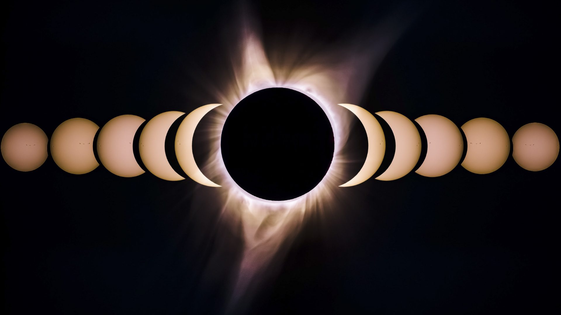 A composite of a solar eclipse.